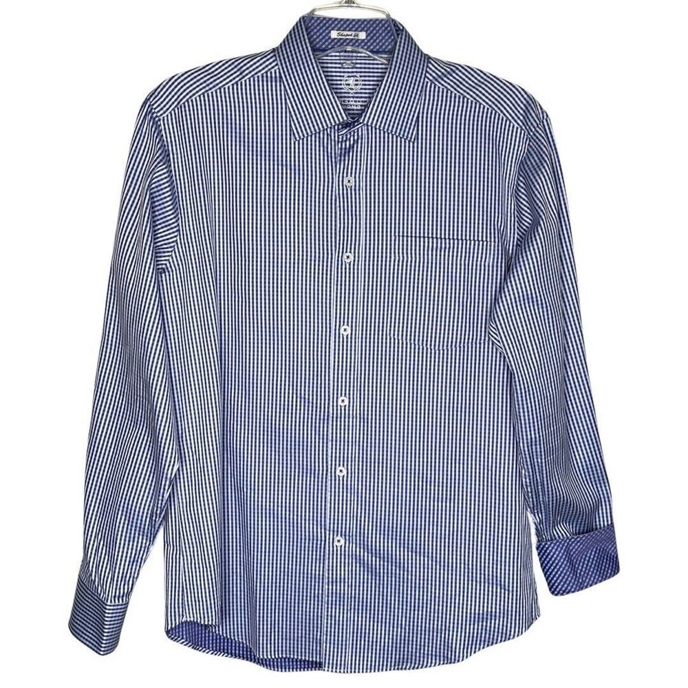 Bugatchi‎ Shirt Mens Medium Blue Purple Gingham Button Down Workwear Business